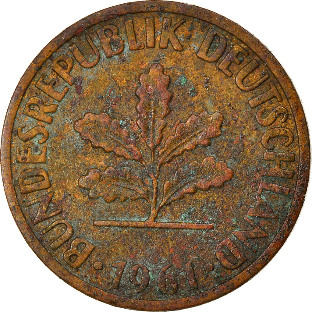 Moneta, GERMANIA - REPUBBLICA FEDERALE, 2 Pfennig, 1961, Stuttgart, MB+, Bronzo