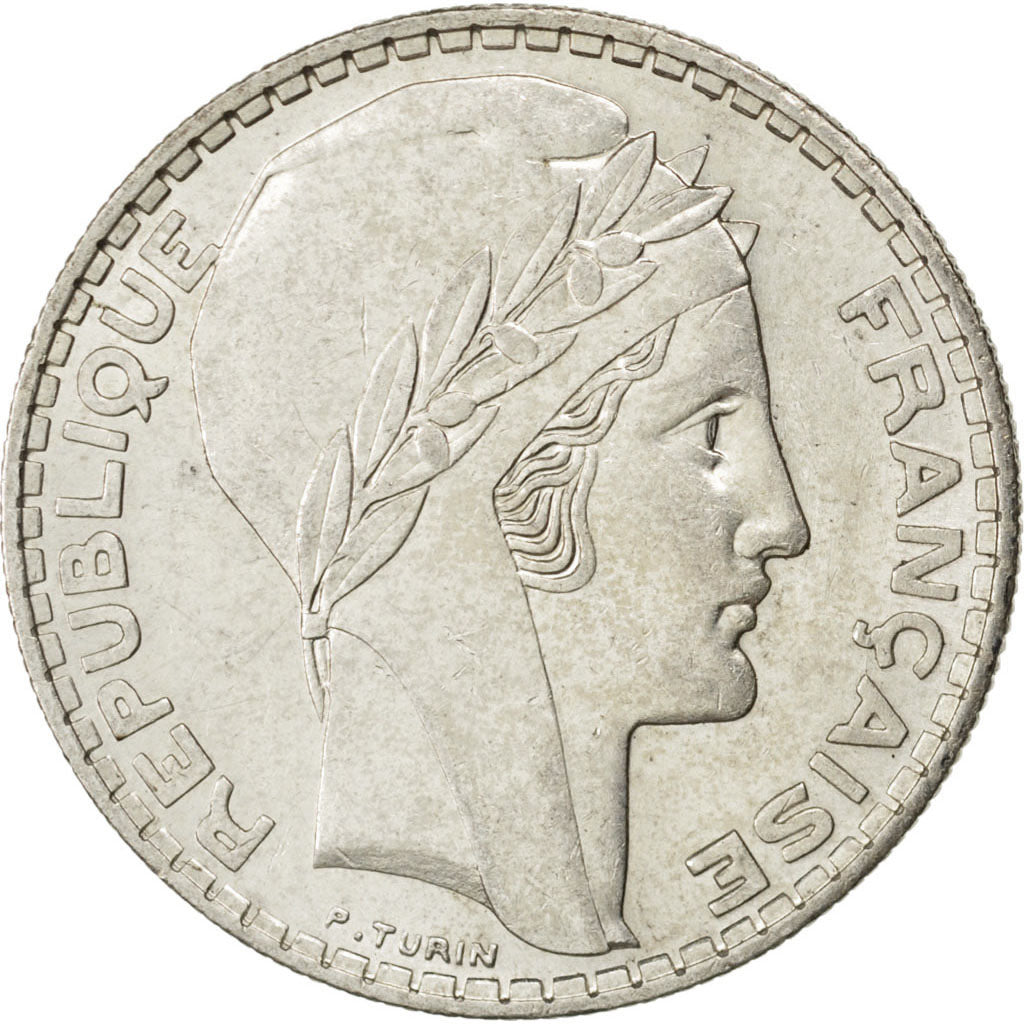 FRANCE, Turin, 20 Francs, 1937, Paris, KM #879, AU(55-58), Silver, 35, Gadoury..