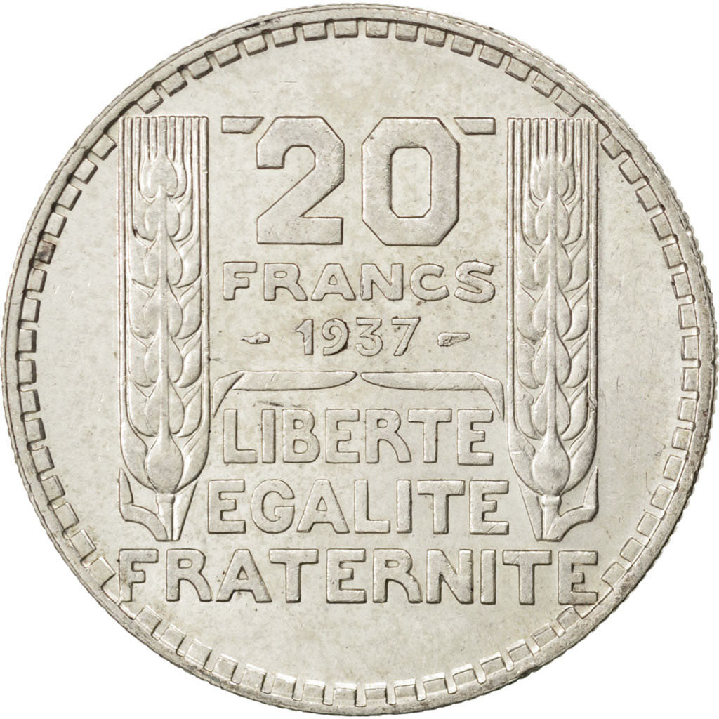 FRANCE, Turin, 20 Francs, 1937, Paris, KM #879, AU(55-58), Silver, 35, Gadoury..