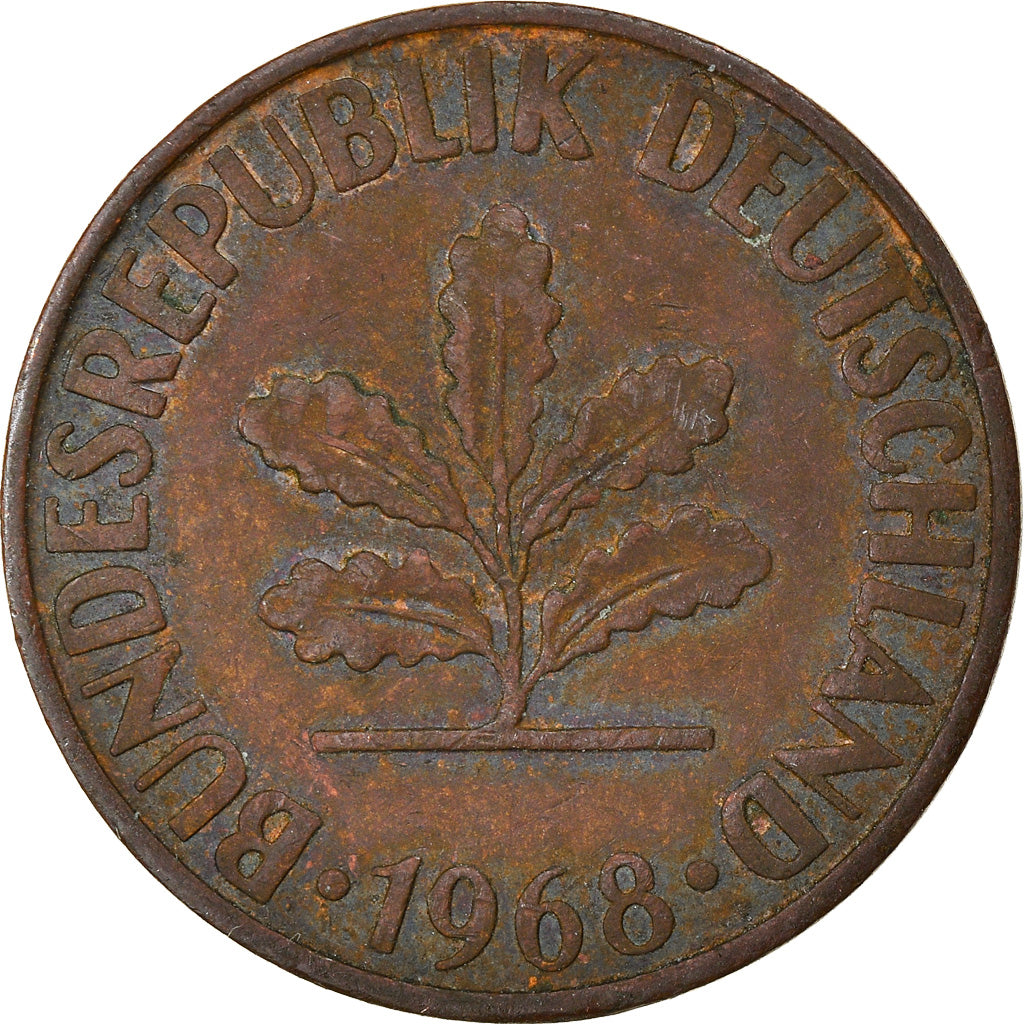 Moneta, GERMANIA - REPUBBLICA FEDERALE, 2 Pfennig, 1968, Karlsruhe, BB, Bronzo