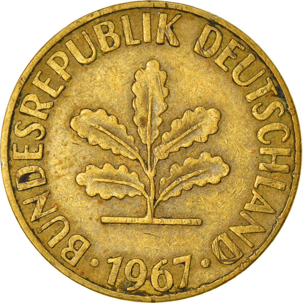 Moneda, ALEMANIA - REPÚBLICA FEDERAL, 5 Pfennig, 1967, Hambourg, MBC, Latón