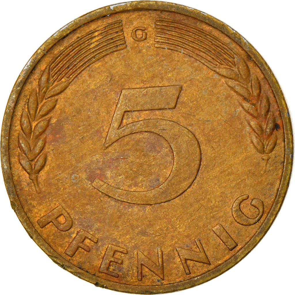 Coin, GERMANY - FEDERAL REPUBLIC, 5 Pfennig, 1967, Karlsruhe, EF(40-45), Brass