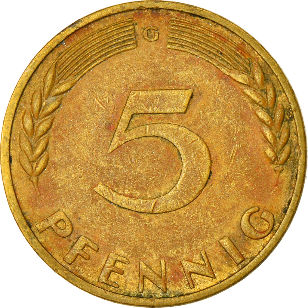 Moneda, ALEMANIA - REPÚBLICA FEDERAL, 5 Pfennig, 1969, Karlsruhe, MBC, Latón
