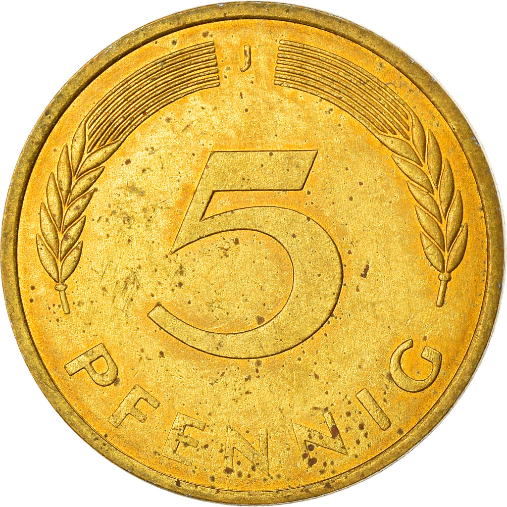 Monnaie, République fédérale allemande, 5 Pfennig, 1975, Hambourg, TTB, Brass