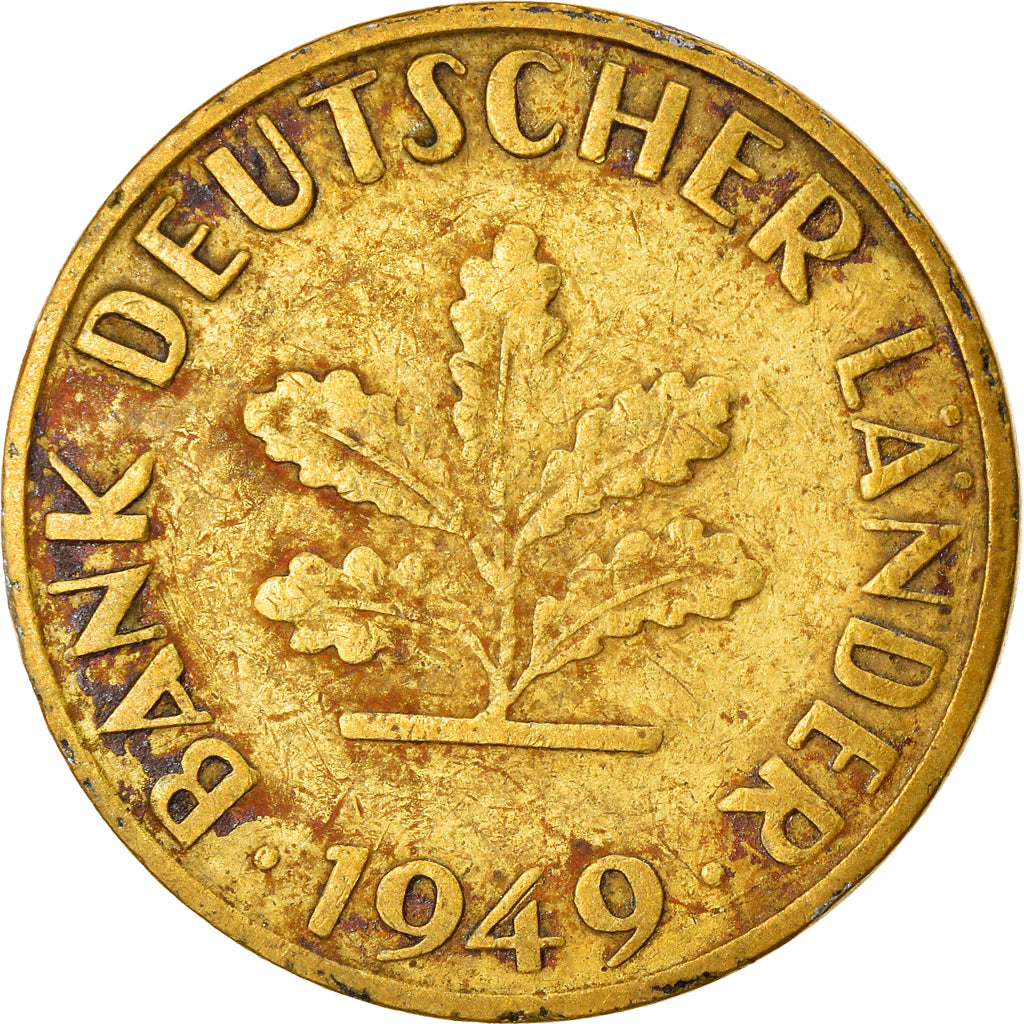 Moneta, Niemcy - RFN, 10 Pfennig, 1949, Stuttgart, EF(40-45), Mosiądz powlekany