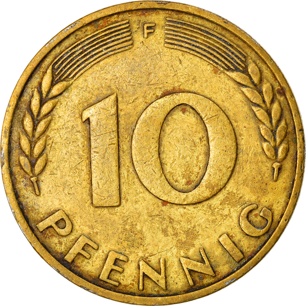 Moneta, Niemcy - RFN, 10 Pfennig, 1949, Stuttgart, EF(40-45), Mosiądz powlekany