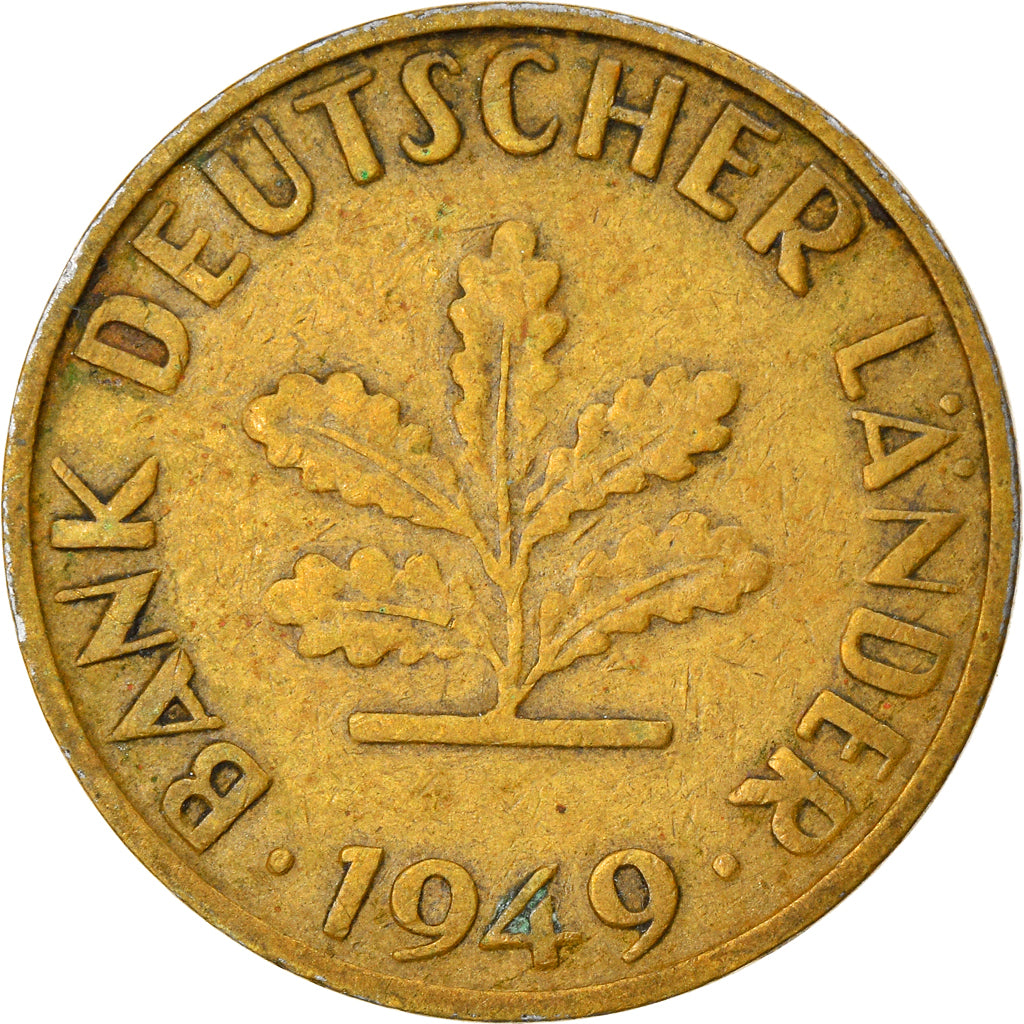 Moneta, Niemcy - RFN, 10 Pfennig, 1949, Karlsruhe, EF(40-45), Mosiądz powlekany