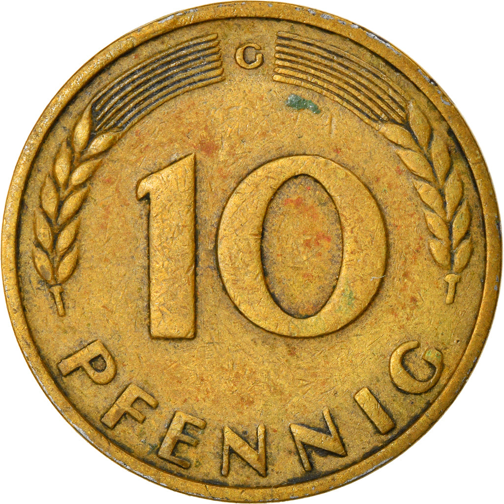 Moneta, Niemcy - RFN, 10 Pfennig, 1949, Karlsruhe, EF(40-45), Mosiądz powlekany