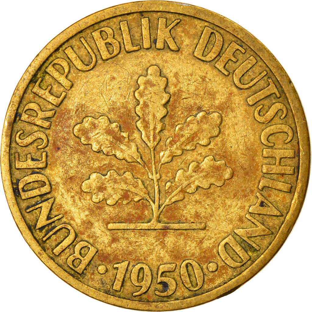 Munten, Federale Duitse Republiek, 10 Pfennig, 1950, Hambourg, ZF, Brass Clad