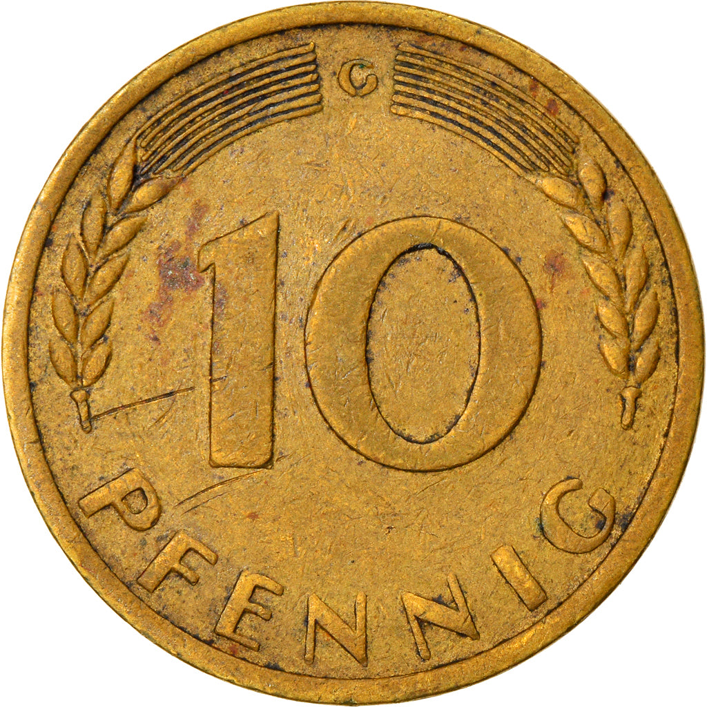 Coin, GERMANY - FEDERAL REPUBLIC, 10 Pfennig, 1967, Karlsruhe, EF(40-45), Brass