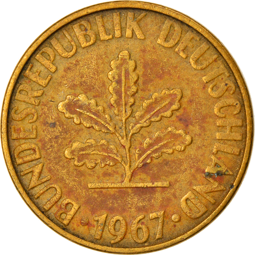 Münze, Bundesrepublik Deutschland, 10 Pfennig, 1967, Stuttgart, SS, Brass Clad