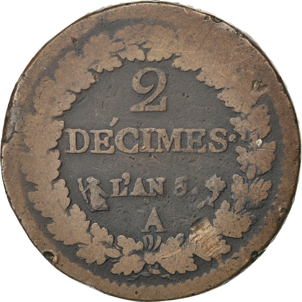 Monnaie, France, Dupré, 2 Décimes, 1797, Paris, B, Bronze, KM:638.1