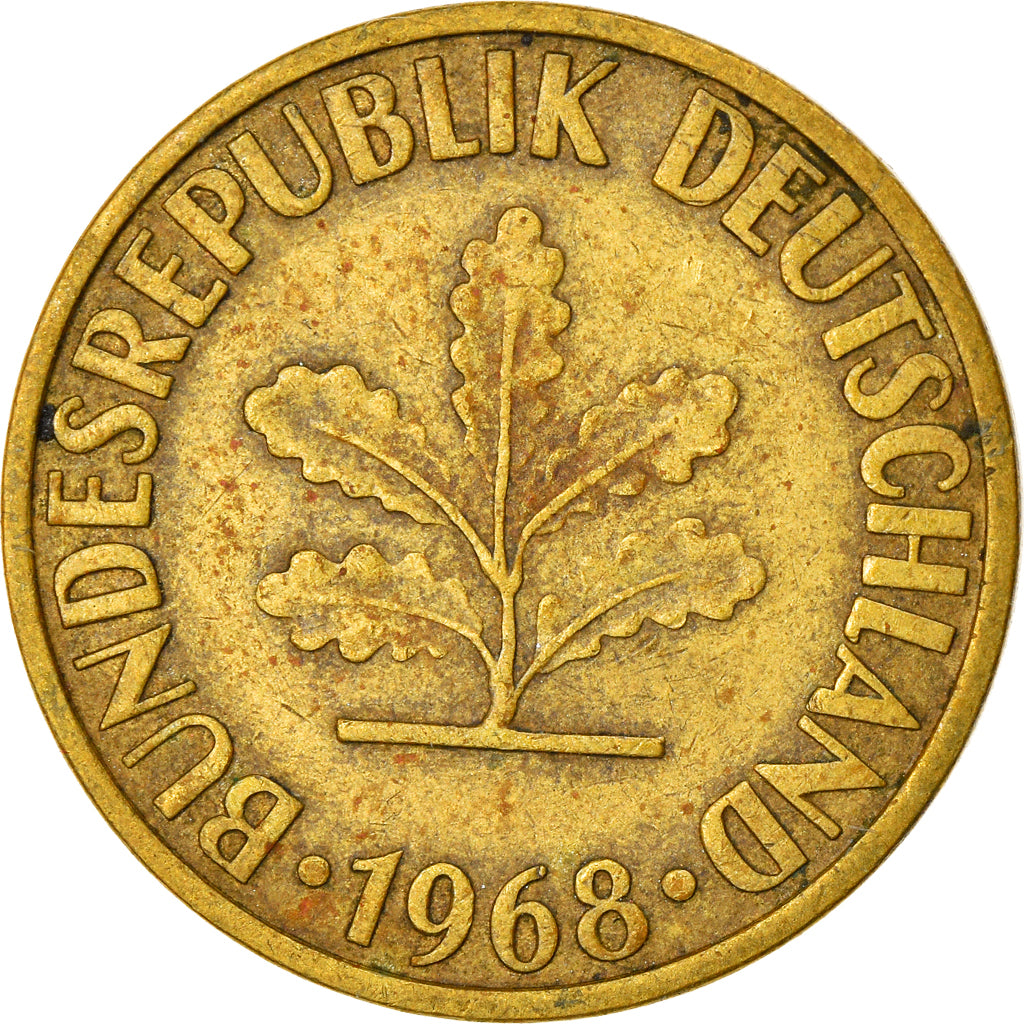 Munten, Federale Duitse Republiek, 10 Pfennig, 1968, Karlsruhe, ZF, Brass Clad