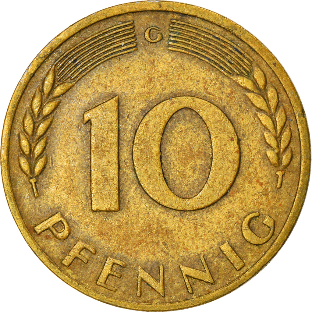 Munten, Federale Duitse Republiek, 10 Pfennig, 1968, Karlsruhe, ZF, Brass Clad