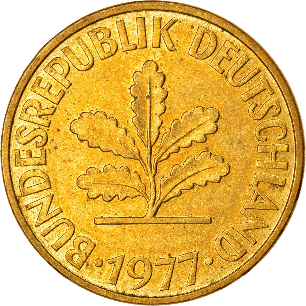 Munten, Federale Duitse Republiek, 10 Pfennig, 1977, Stuttgart, PR, Brass Clad