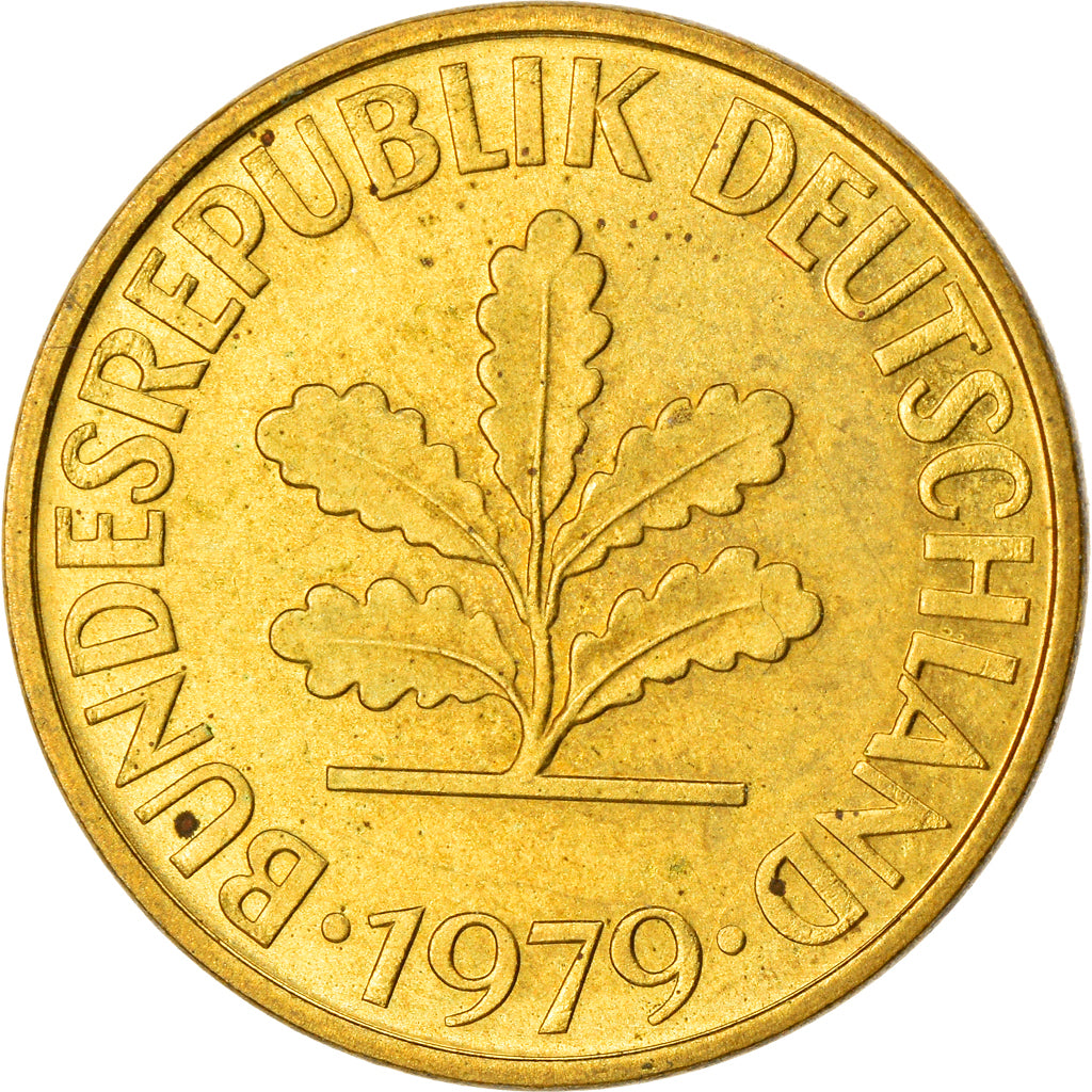 Coin, GERMANY - FEDERAL REPUBLIC, 10 Pfennig, 1979, Karlsruhe, AU(55-58), Brass