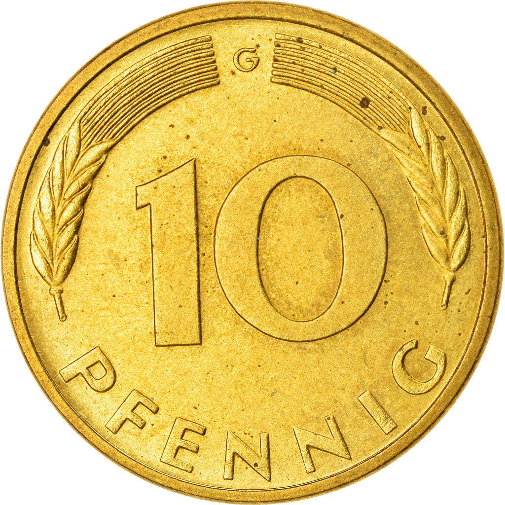 Coin, GERMANY - FEDERAL REPUBLIC, 10 Pfennig, 1979, Karlsruhe, AU(55-58), Brass