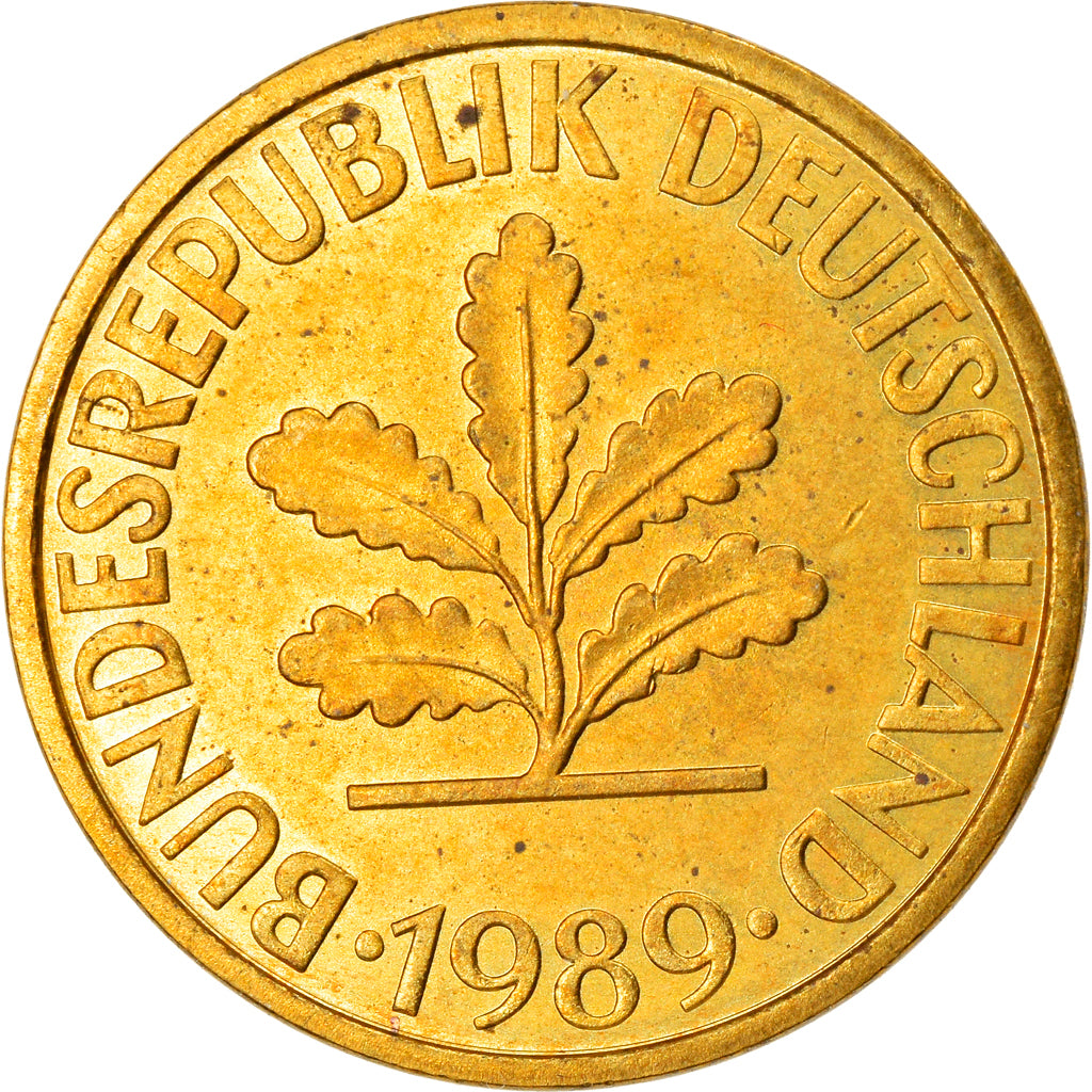 Moneta, Niemcy - RFN, 10 Pfennig, 1989, Hambourg, AU(55-58), Mosiądz powlekany