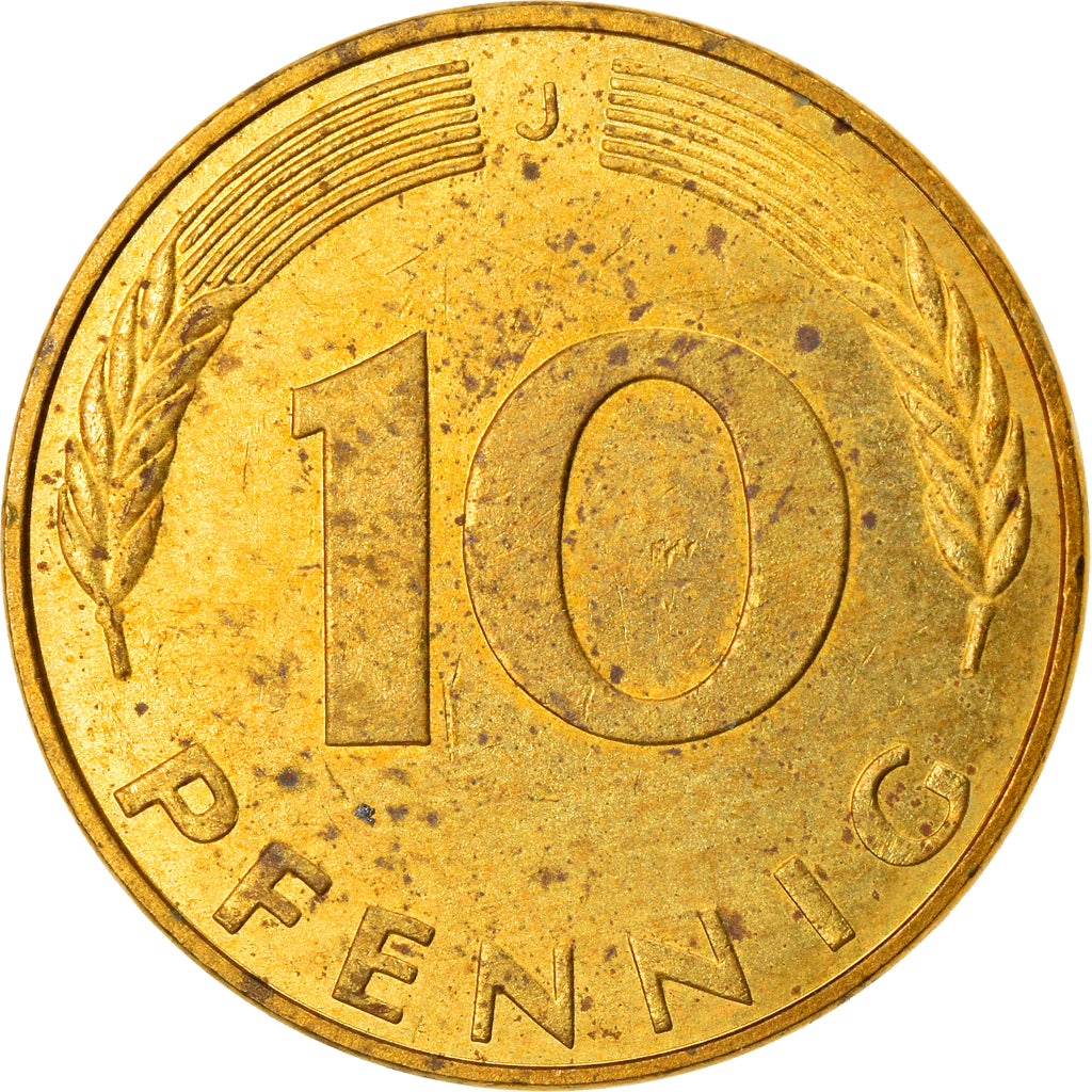 Moneta, Niemcy - RFN, 10 Pfennig, 1989, Hambourg, AU(55-58), Mosiądz powlekany