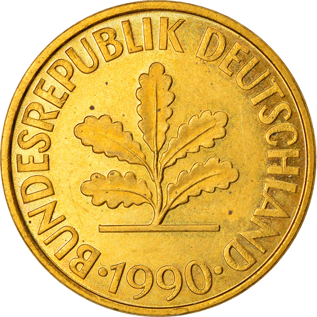 Munten, Federale Duitse Republiek, 10 Pfennig, 1990, Stuttgart, PR, Brass Clad