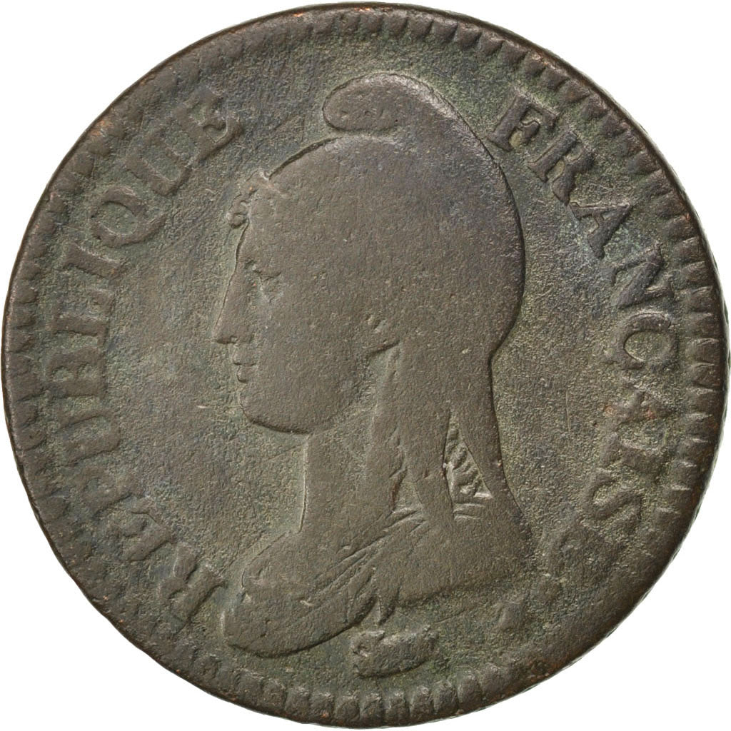 FRANCE, Dupré, Decime, 1796, Paris, KM #637.1, F(12-15), Bronze, 31, Gadoury #..