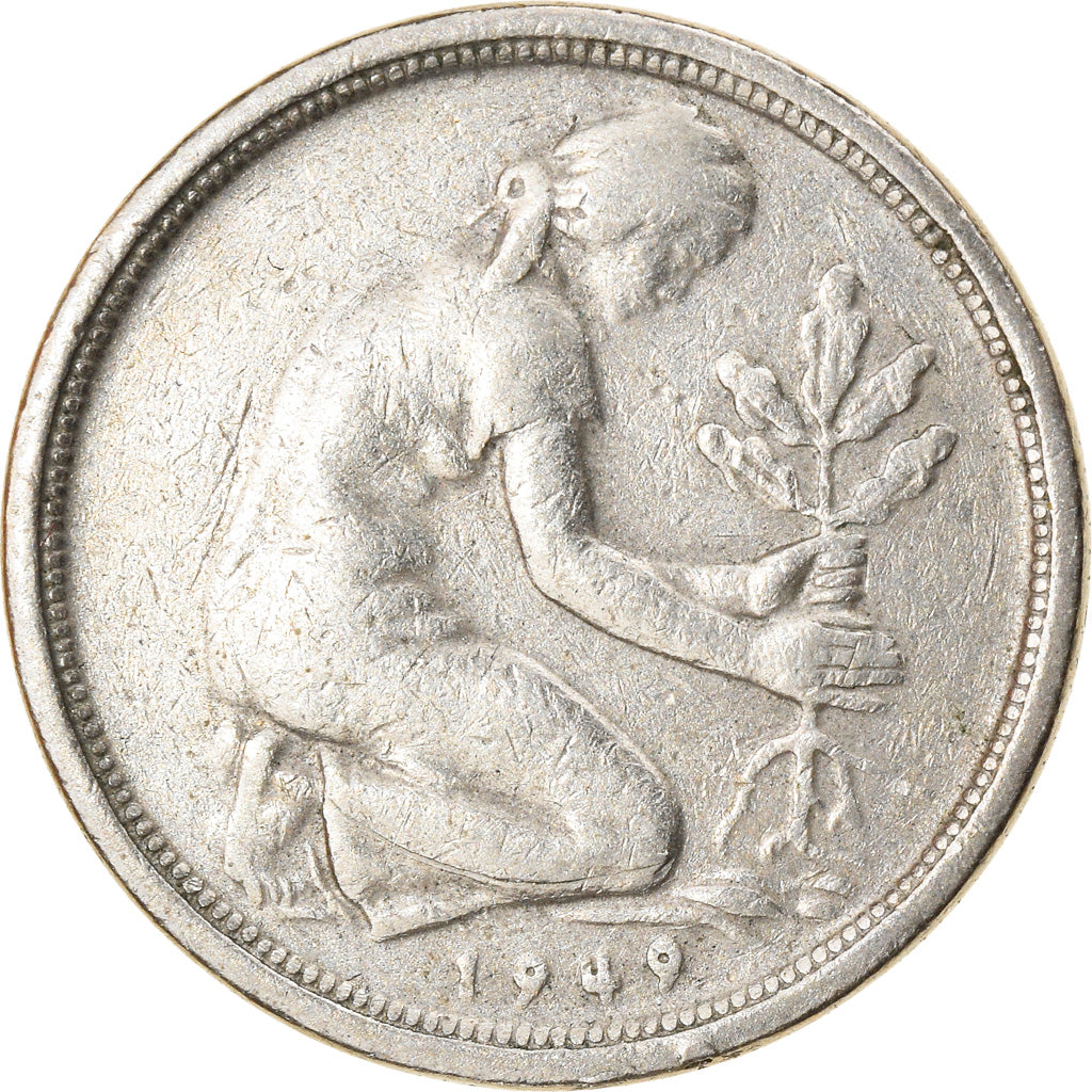 Moeda, ALEMANHA - REPÚBLICA FEDERAL, 50 Pfennig, 1949, Hambourg, EF(40-45)