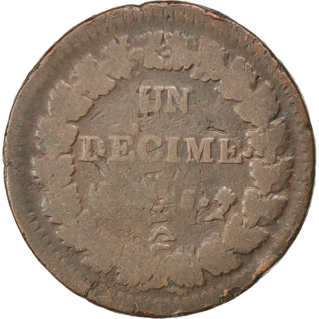 Francia, Dupré, Decime, 1797, Paris, B+, Bronzo, KM:645.1, Gadoury:185