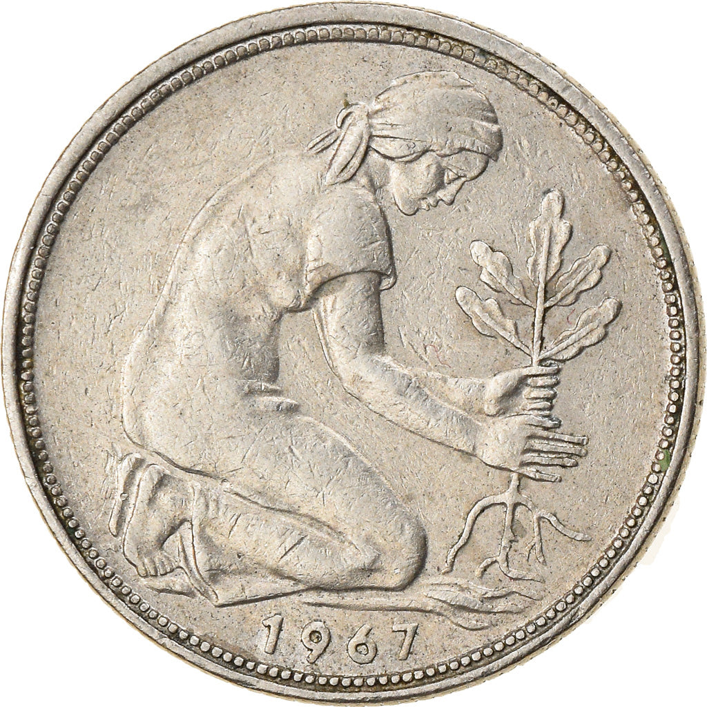 Moneta, Niemcy - RFN, 50 Pfennig, 1967, Hambourg, EF(40-45), Miedź-Nikiel