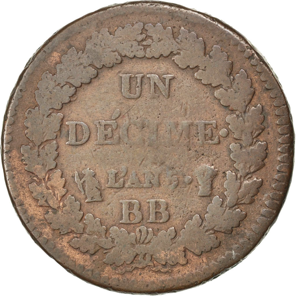 Coin, France, Dupré, Decime, 1797, Strasbourg, F(12-15), Bronze, KM:644.4
