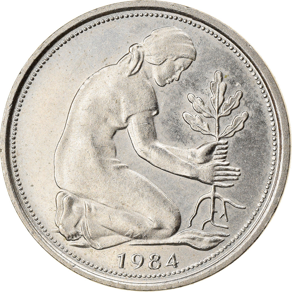 Moneta, Niemcy - RFN, 50 Pfennig, 1984, Stuttgart, AU(55-58), Miedź-Nikiel