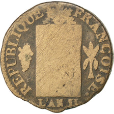Francia, Sol aux balances françoise, Sol, 1793, Lyon, B, Bronzo, KM:619.5, G...