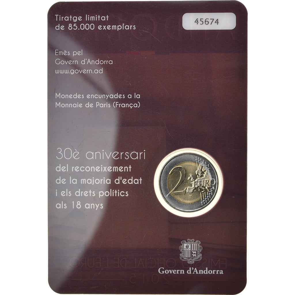 Andorra, 2 Euro, 30 Years of Political Rights, 2015, MS(65-70), Bi-Metallic