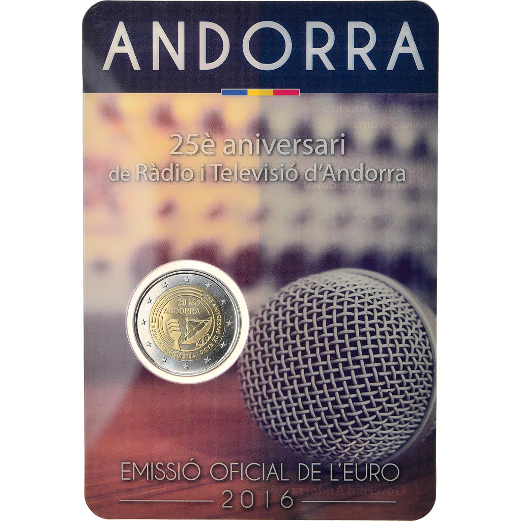 Andorra, 2 Euro, Radio et Télévision, 2016, BU, FDC, Bi-metallico