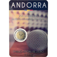 Andorra, 2 Euro, Radio et Télévision, 2016, BU, FDC, Bi-metallico