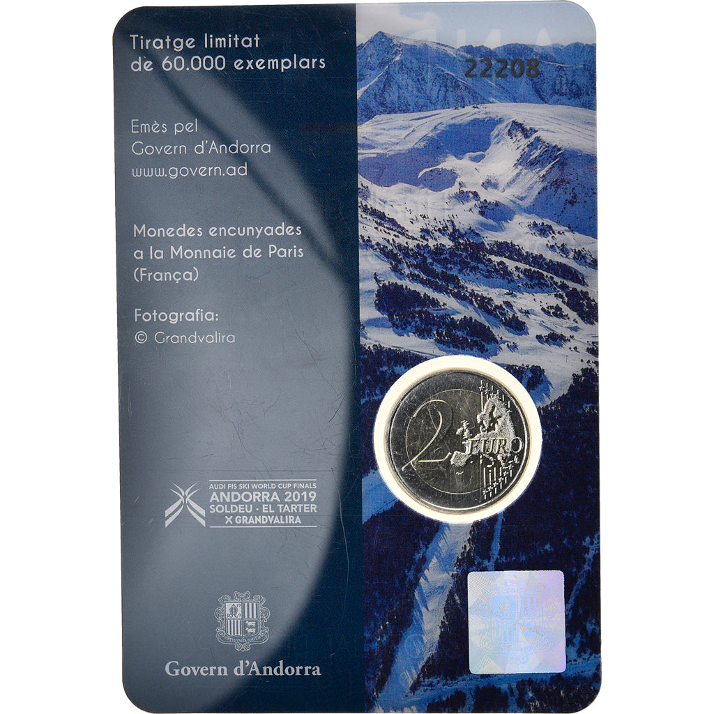 Andorra, 2 Euro, Coupe du monde de ski alpin, 2019, BU, FDC, Bimetálico