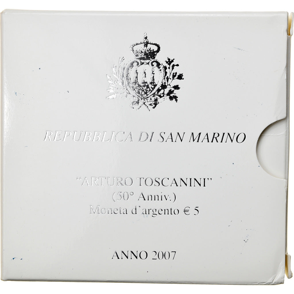 San Marino, 5 Euro, Toscanini, 2007, MS(65-70), Silver, KM:474