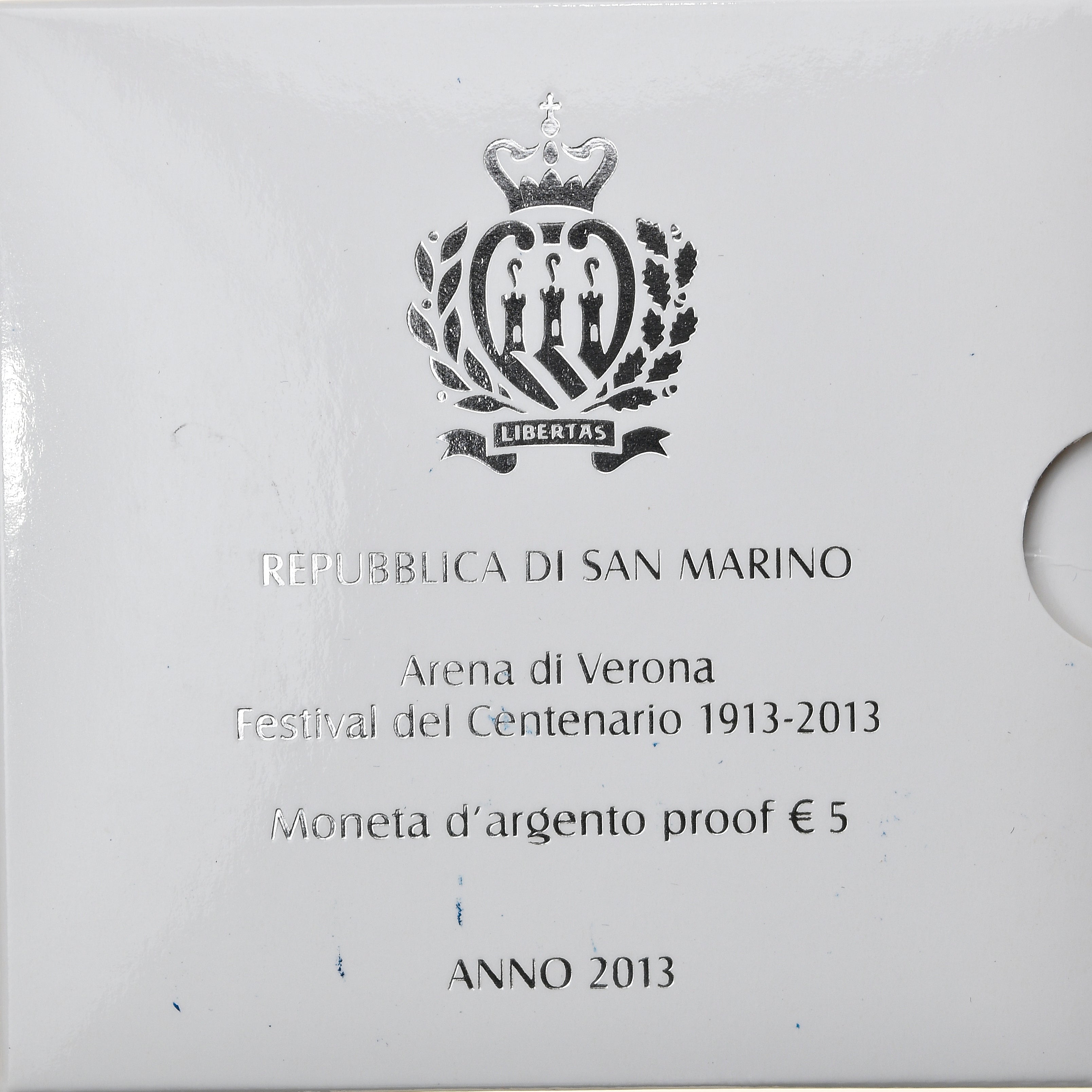San Marino, 5 Euro, Arena di Verona, 2013, Rome, Proof, FDC, Argento, KM:522