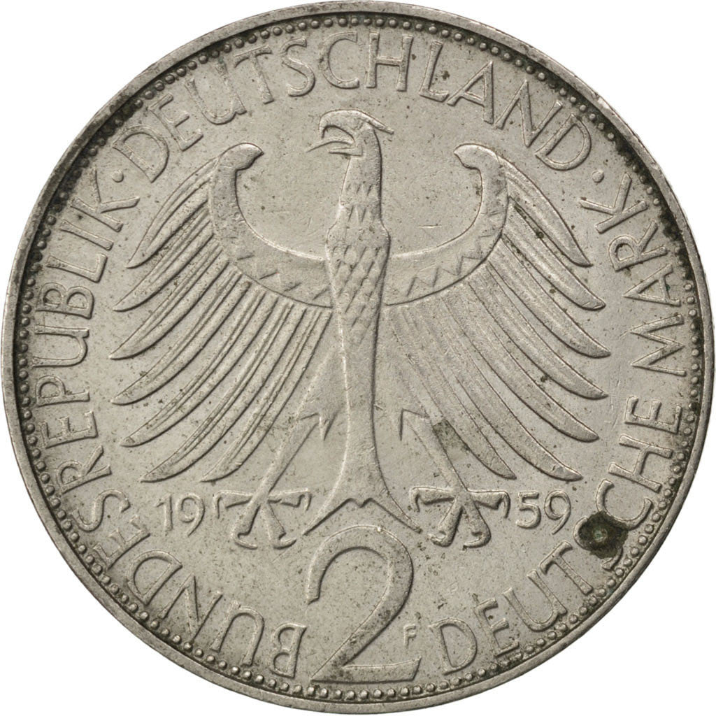 Coin, GERMANY - FEDERAL REPUBLIC, 2 Mark, 1959, Stuttgart, EF(40-45)