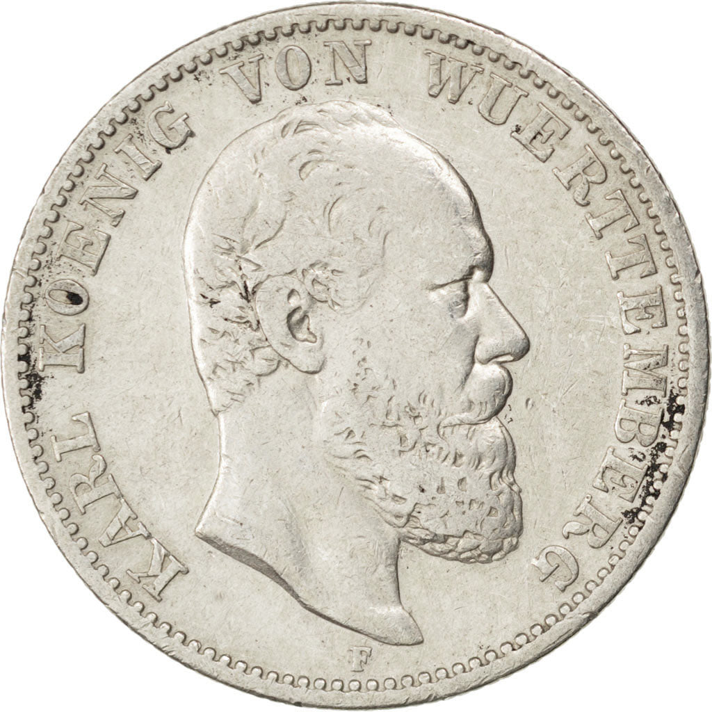 German States, 2 Mark, 1883, Stuttgart, KM #626, VF(30-35), Silver, 10.88