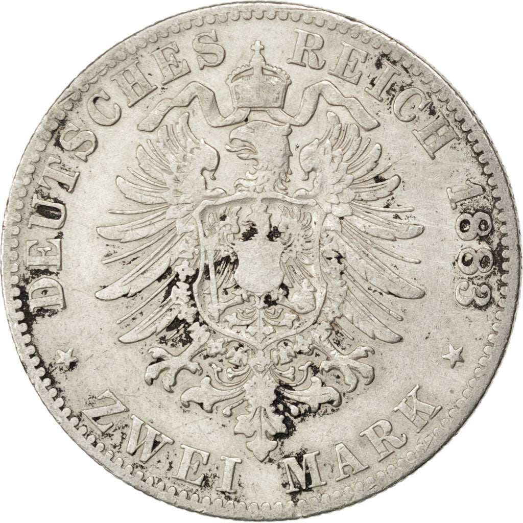German States, 2 Mark, 1883, Stuttgart, KM #626, VF(30-35), Silver, 10.88