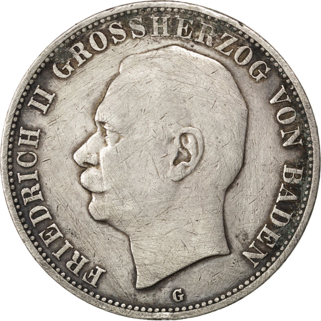 German States, 5 Mark, 1908, Karlsruhe, KM #281, VF(30-35), Silver, 38, 27.72