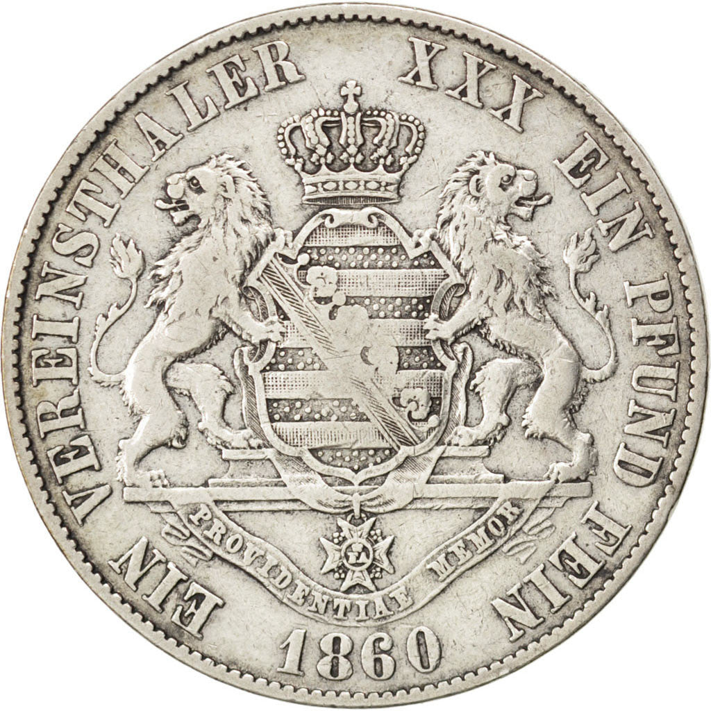 GERMAN STATES, Thaler, 1860, Dresde, KM #1210, VF(30-35), Silver, 18.29