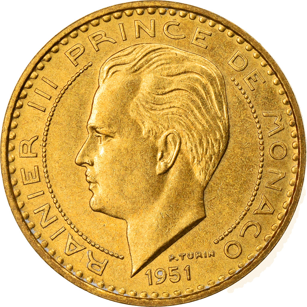 Moeda, Mónaco, Rainier III, 20 Francs, Vingt, 1951, AU(55-58)