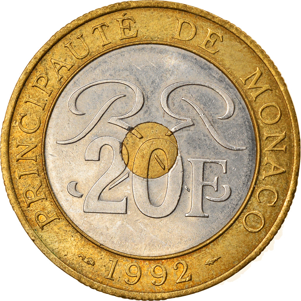 Moneta, Monaco, Rainier III, 20 Francs, 1992, BB, Tri-metallico, KM:165
