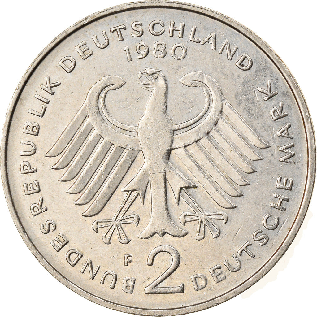 Coin, GERMANY - FEDERAL REPUBLIC, 2 Mark, 1980, Stuttgart, EF(40-45)