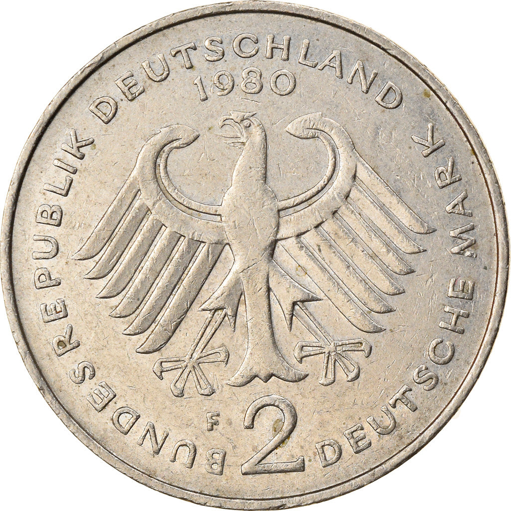Moneta, GERMANIA - REPUBBLICA FEDERALE, 2 Mark, 1980, Stuttgart, BB, Nichel