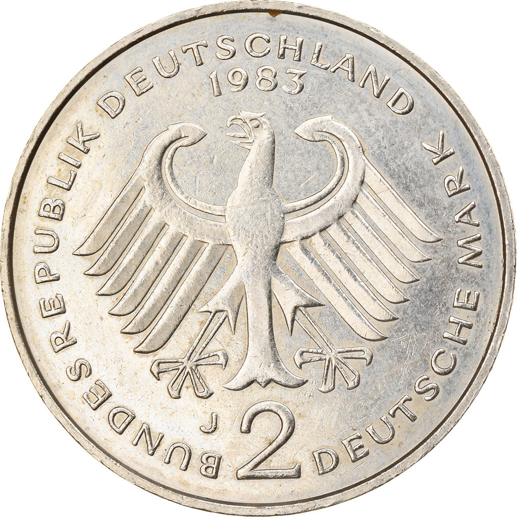 Coin, GERMANY - FEDERAL REPUBLIC, 2 Mark, 1983, Hambourg, EF(40-45)