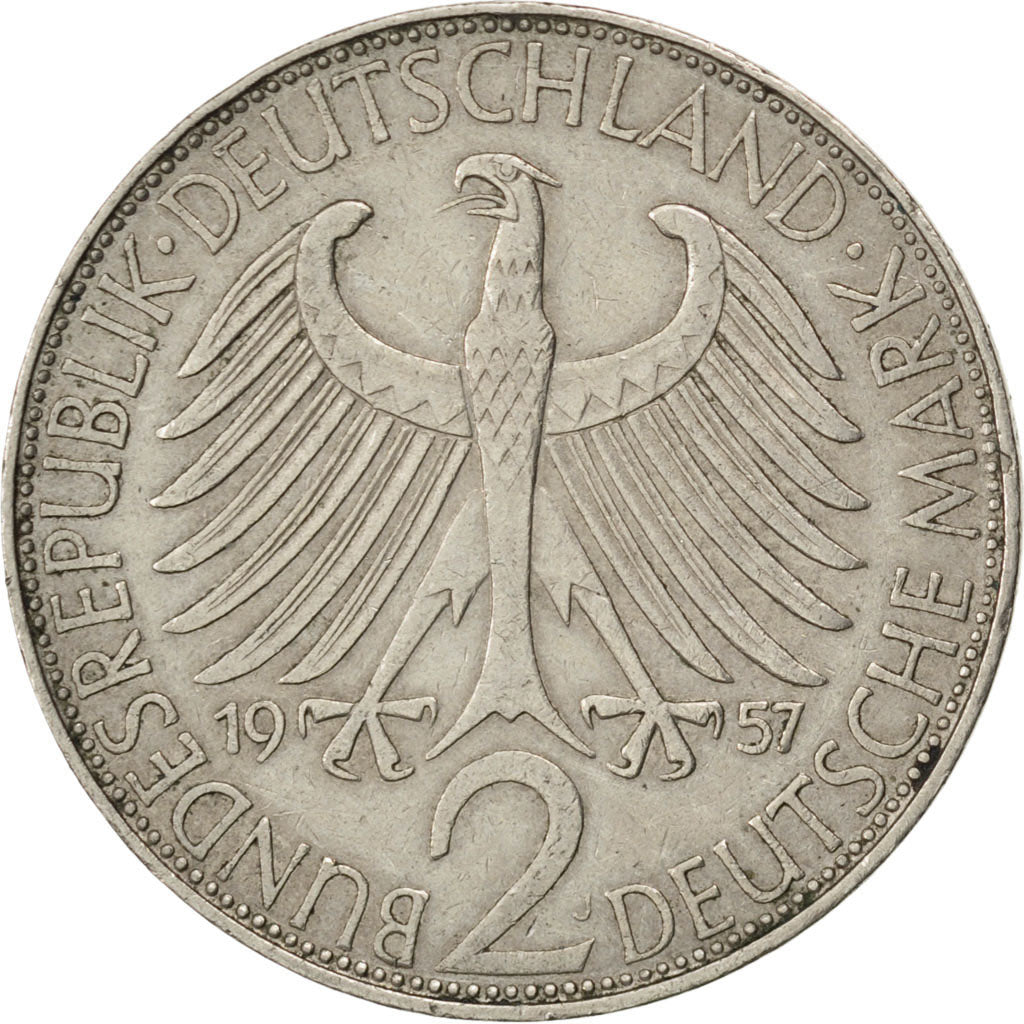 GERMANY - FEDERAL REPUBLIC, 2 Mark, 1957, Hambourg, KM #116, EF(40-45),...
