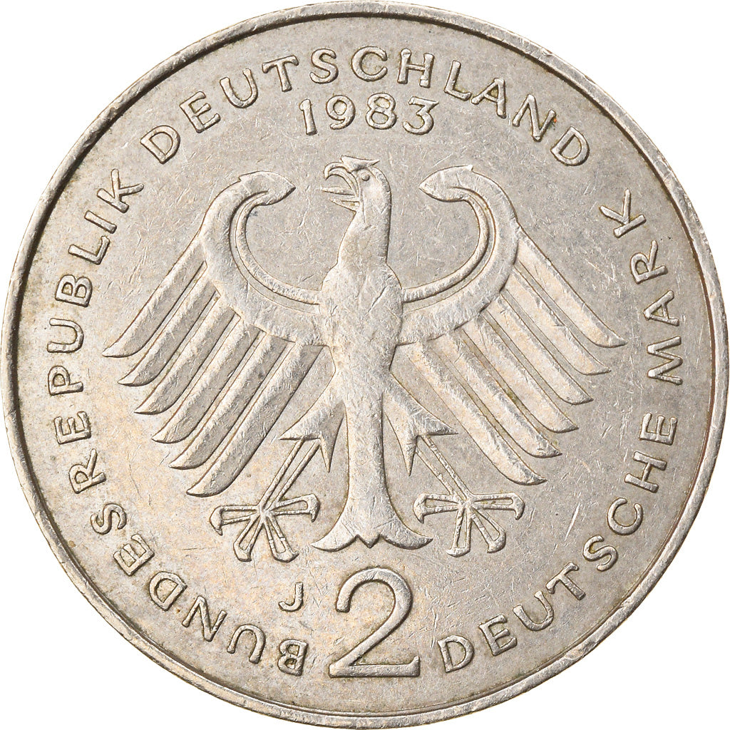 Coin, GERMANY - FEDERAL REPUBLIC, 2 Mark, 1983, Hambourg, EF(40-45)