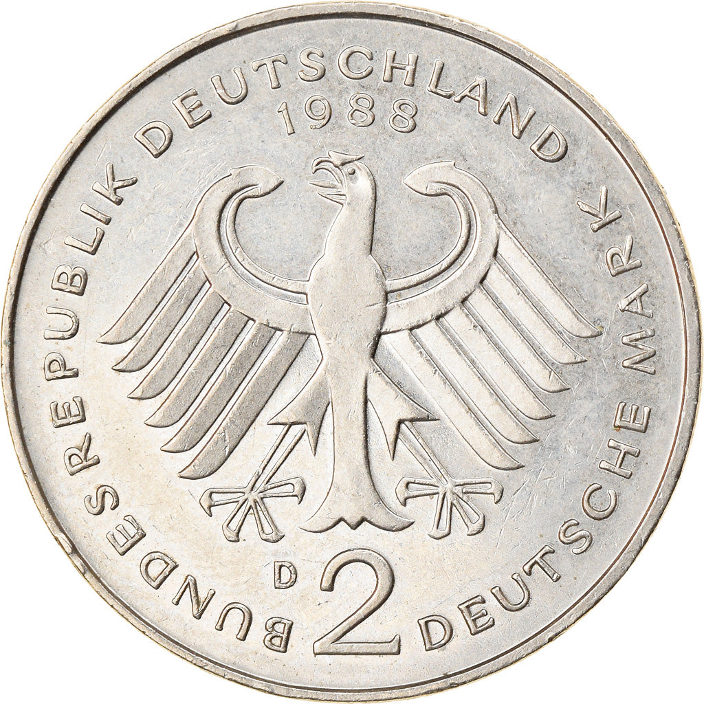 Coin, GERMANY - FEDERAL REPUBLIC, 2 Mark, 1988, Munich, AU(55-58), Copper-Nickel